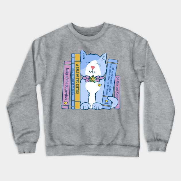 Kitten with Books Cute Cat with Literature Crewneck Sweatshirt by Sue Cervenka